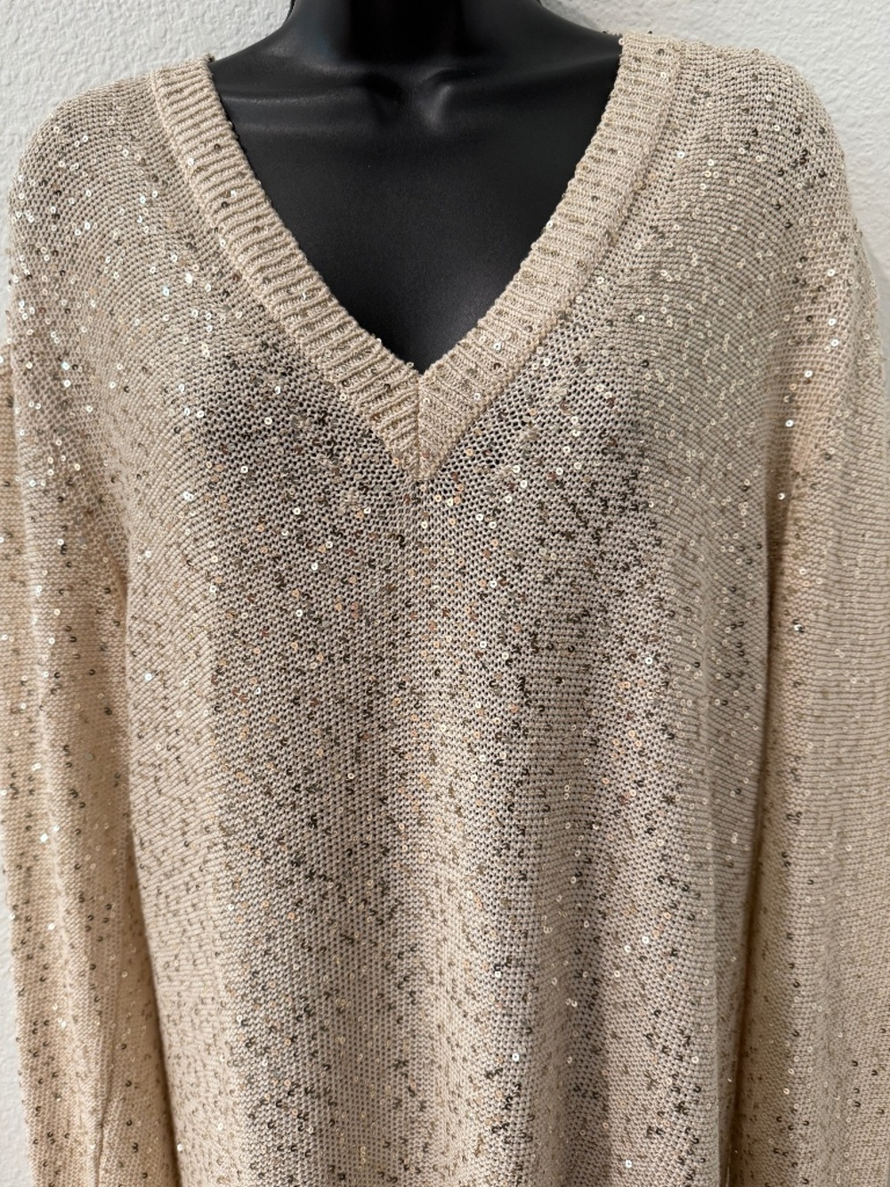 STELLA McCARTNEY | V-Neck SEQUIN SWEATER DRESS | Champagne Gold | Italy Size 46